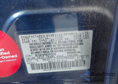 2016 Nissan Sentra Sv z USA, uszkodzony, nr VIN 3N1AB7AP9GY310136